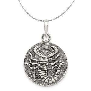 Silver Scorpio the Scorpion Zodiac Embossed Circle Necklace - 24 In